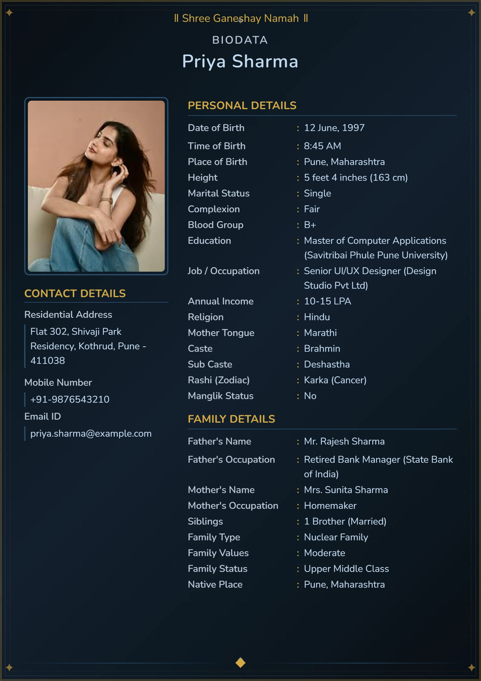Wedding biodata format for girl sample 4